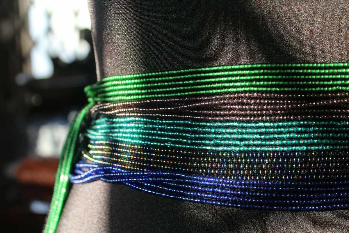 Black Peacock Waist Bead Set | 25 Authentic Ghana Waist Beads