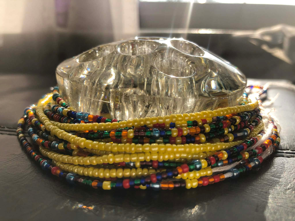 Solar Plexus Chakra Set – Yellow and Multicolor Ghana Waist Beads (5 Strands)