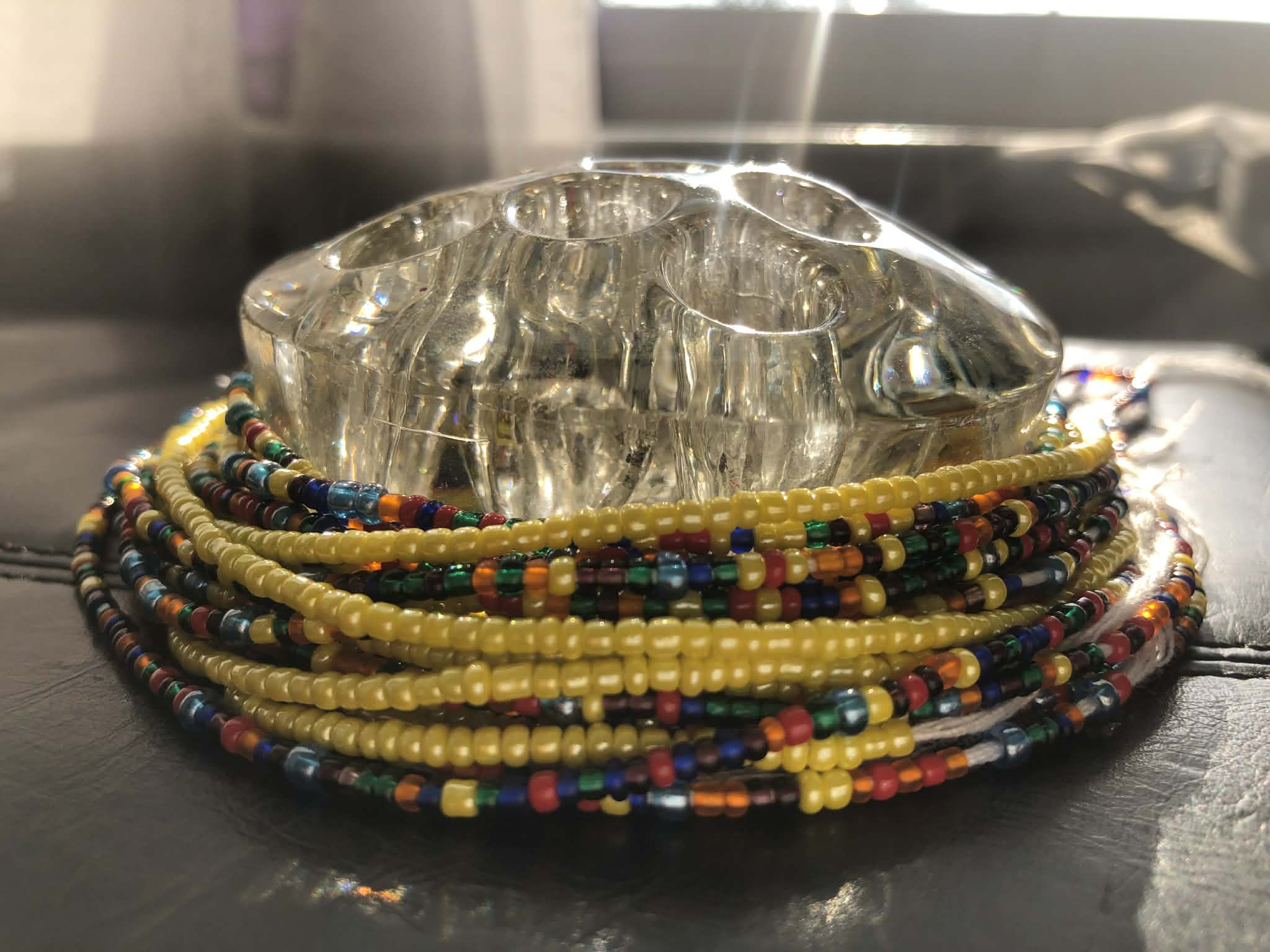 Solar Plexus Chakra Set – Yellow and Multicolor Ghana Waist Beads (5 Strands)