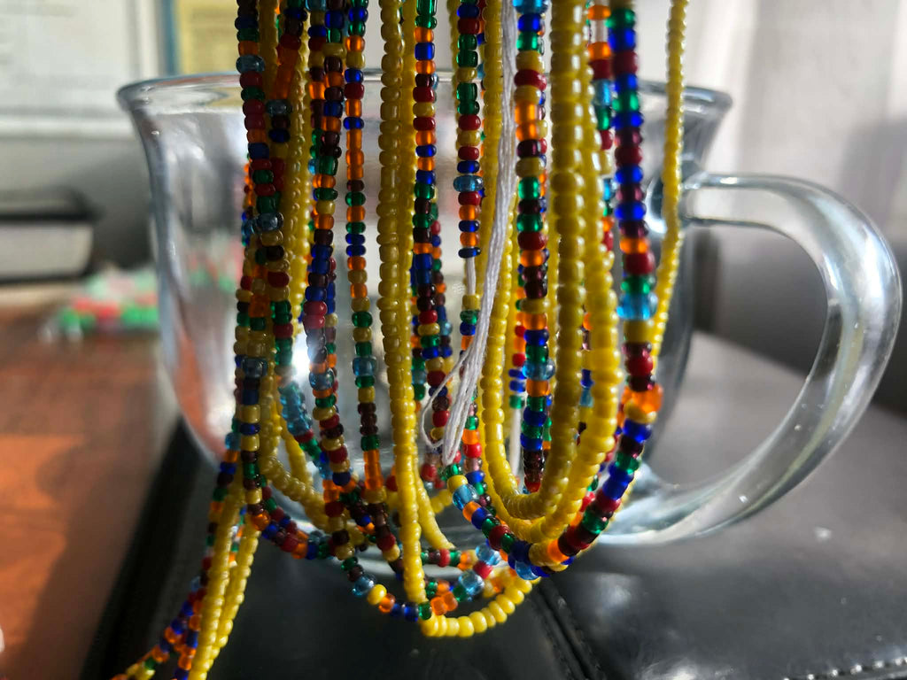 Solar Plexus Chakra Set – Yellow and Multicolor Ghana Waist Beads (5 Strands)