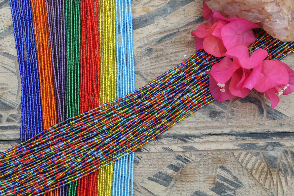 Wholesale Ghana Chakra Waist Beads – 50 Strand Bundle | Multicolor & Solid Energy Set